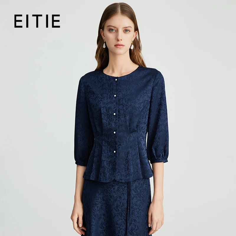EITIE爱特爱24秋款气质高级感中式暗纹圆领收腰显瘦上衣C2409412