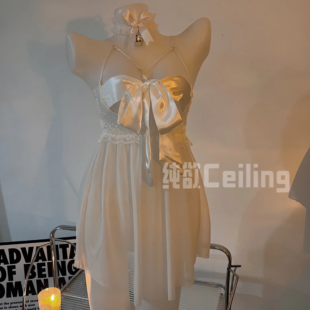 「解开蝴蝶结」缎面系带性感睡裙蝴蝶结少女蕾丝吊带露背睡衣纱裙