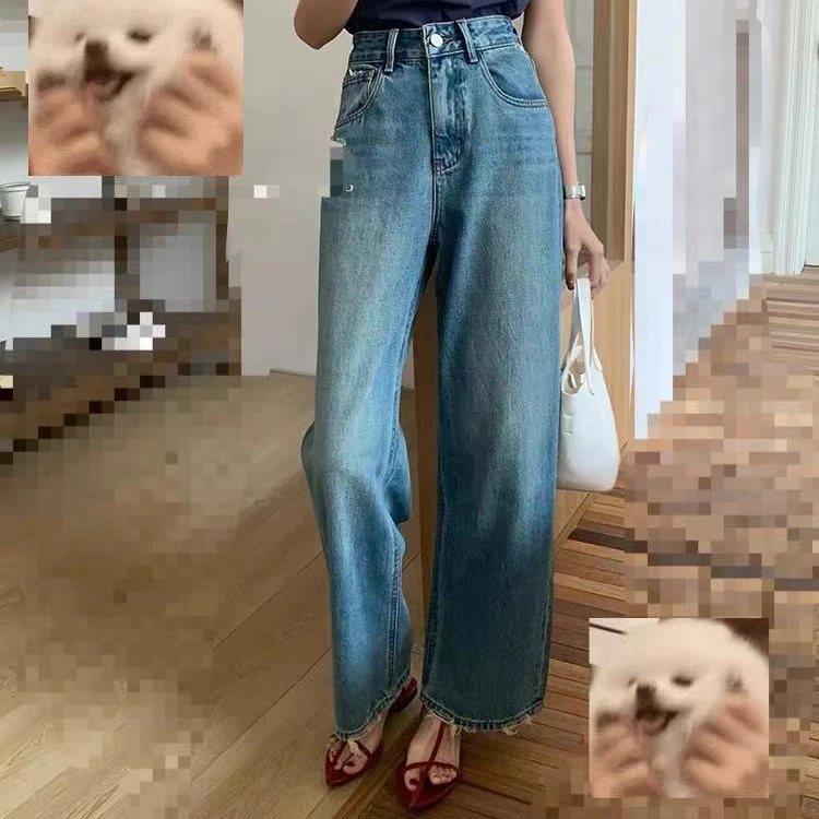 613-蓝色牛仔裤女夏季高腰宽松百搭显瘦九分直筒裤