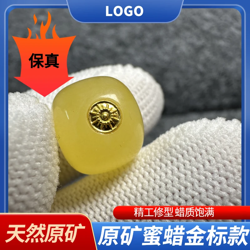 天然原矿俄料蜜蜡老型敦珠镶嵌金标直径12mm配串大方简单精美隔珠