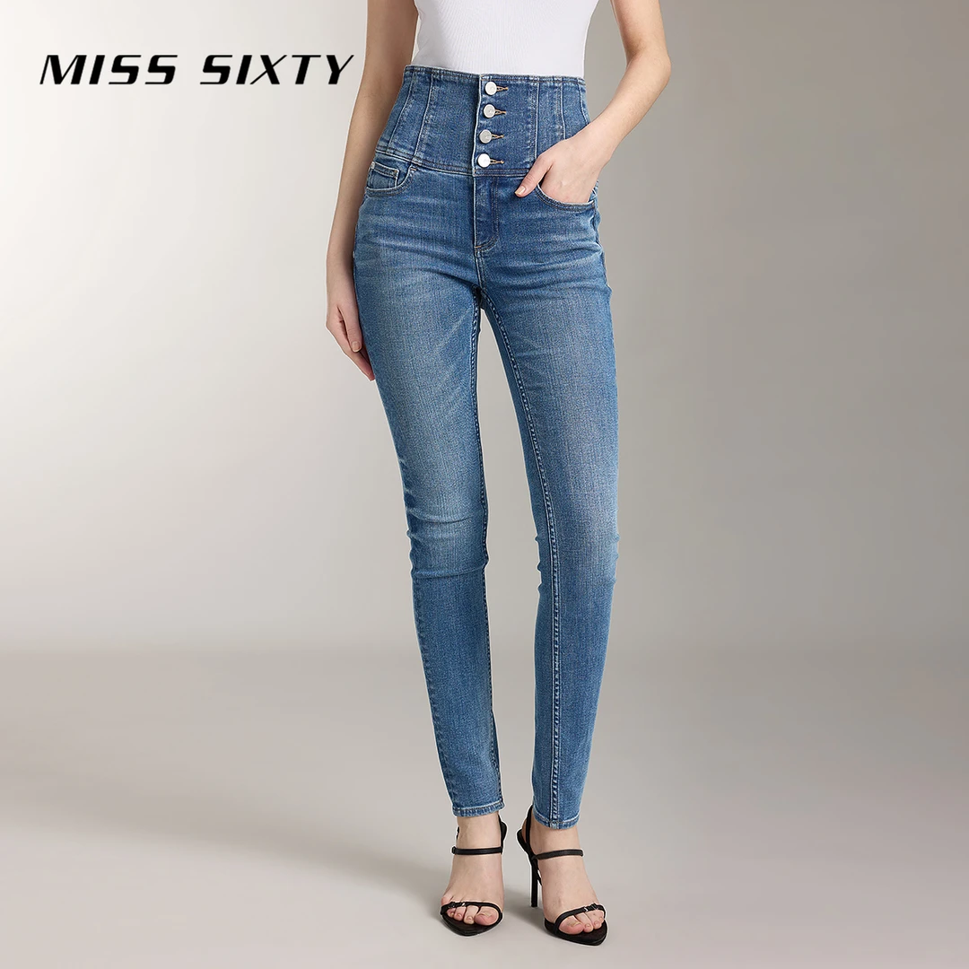 【贤哥专享】Miss Sixty牛仔裤四扣高腰修身显瘦小脚九分裤MS116