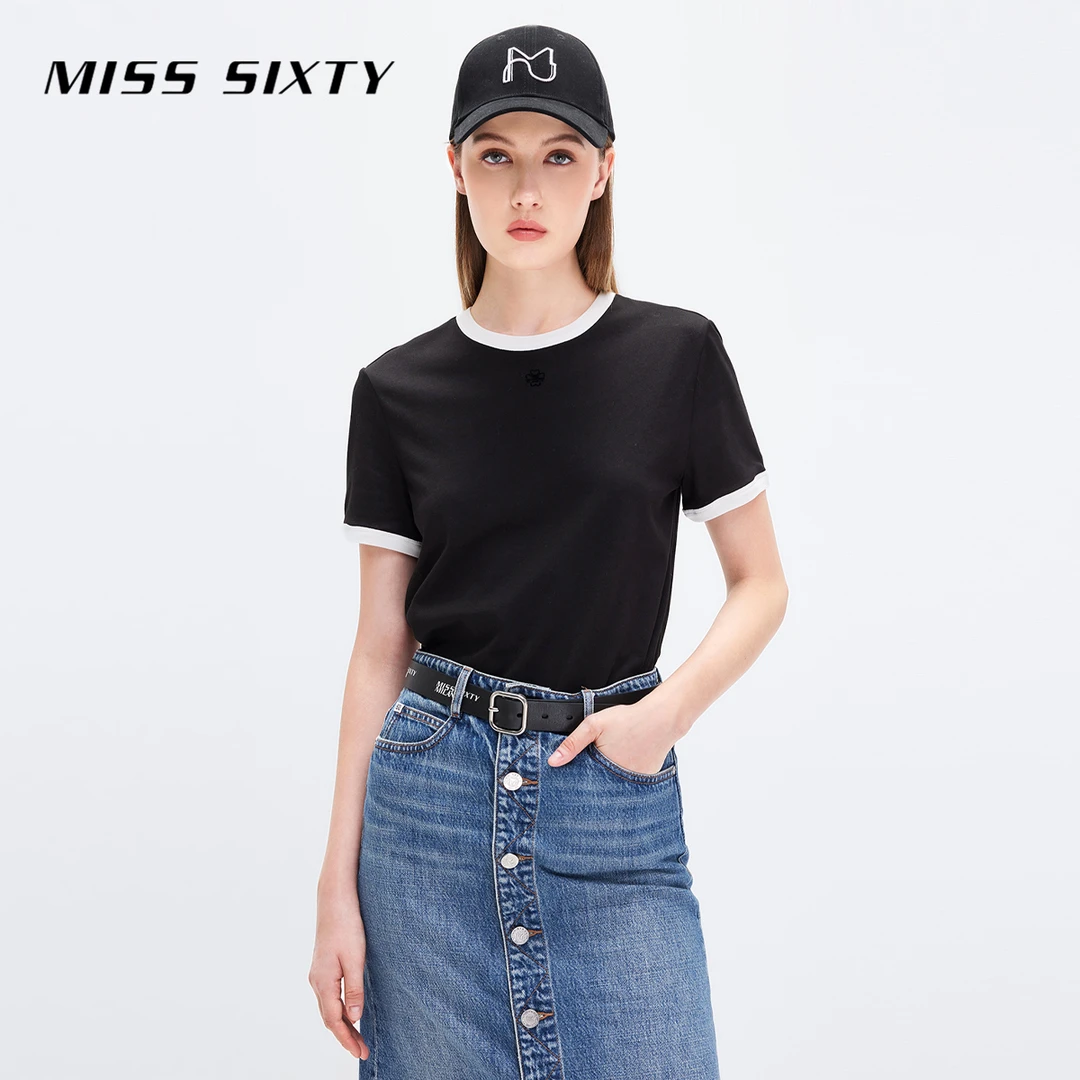 Miss Sixty T恤女圆领短袖撞色四叶草简约时尚百搭女装风感波粒
