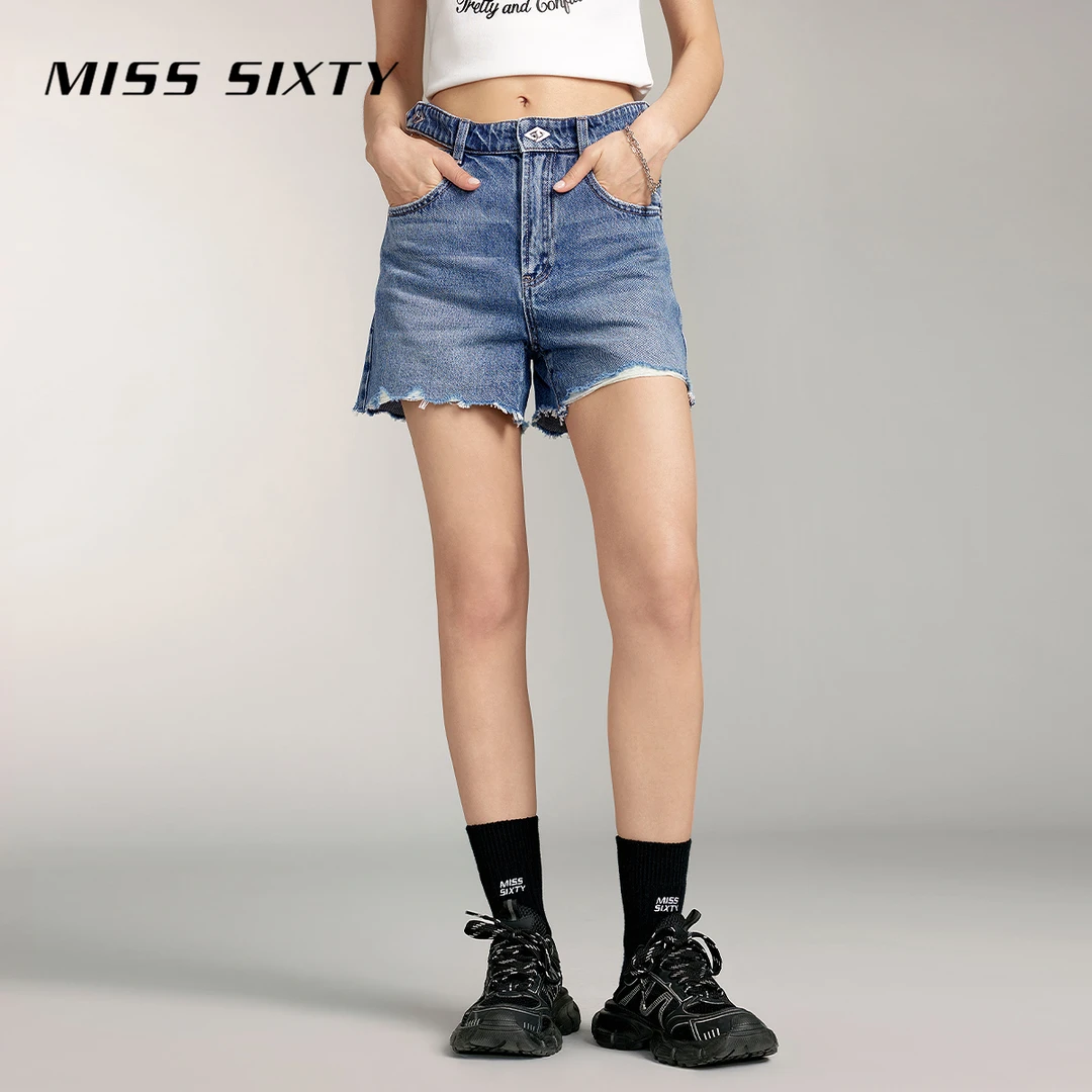 Miss Sixty牛仔短裤女性感镂空腰头磨破丹宁风风感波粒