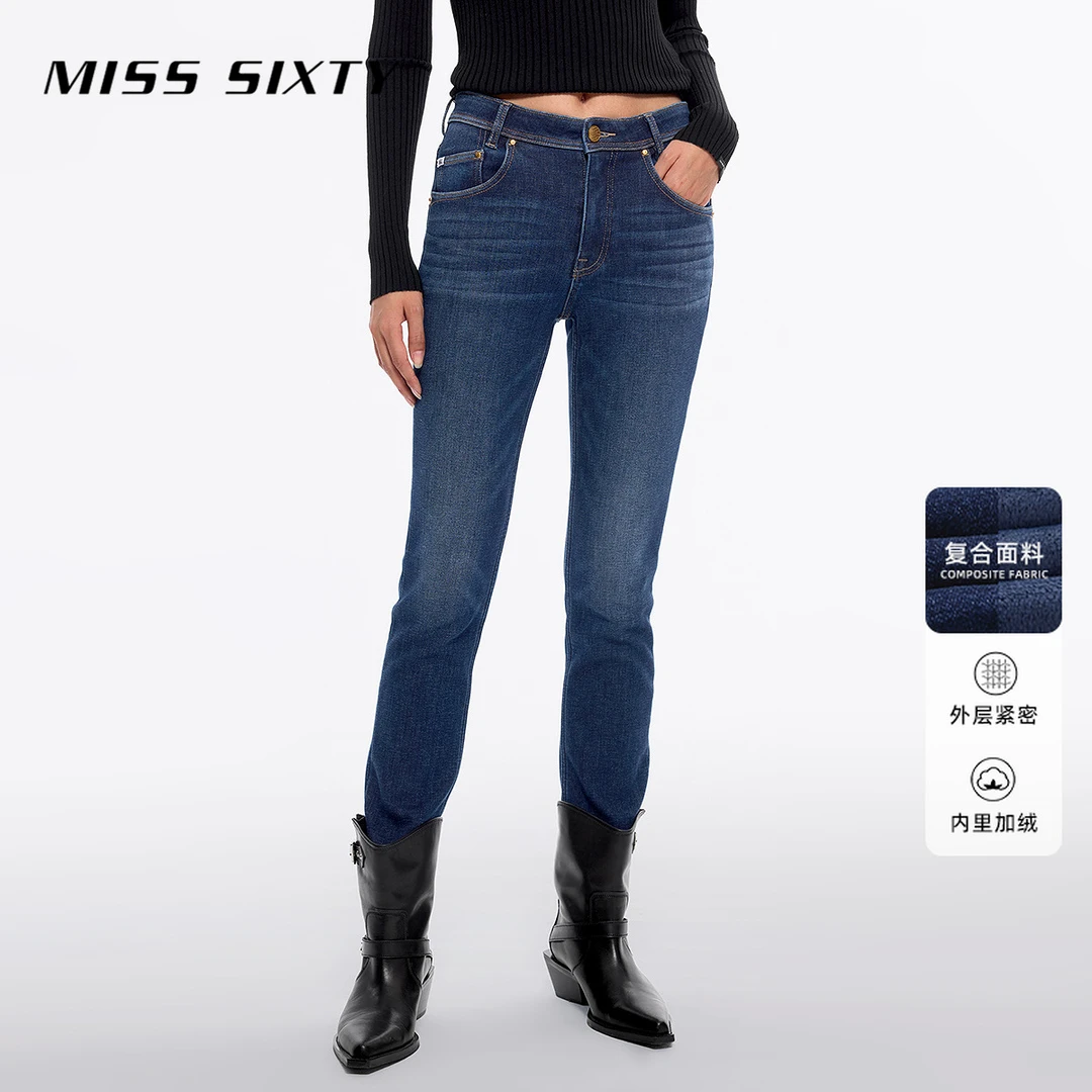 【加厚绒】Miss Sixty冬季复合绒牛仔裤女弹力修身显瘦铅笔裤