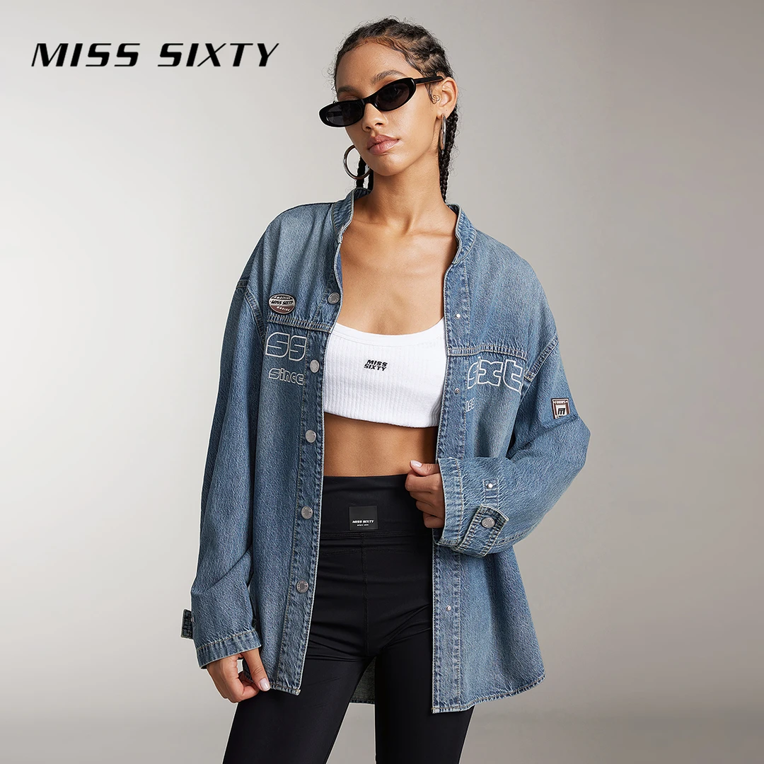 【贤哥专享】Miss Sixty牛仔衬衫长袖宽松中长款赛车风印花MS113