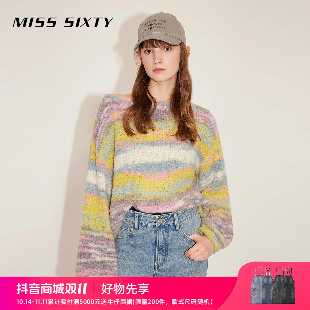 Miss Sixty针织衫女圆领灯笼袖毛衣百搭时尚穿搭