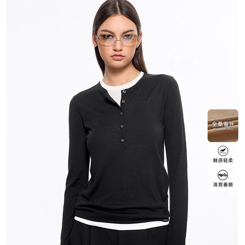 Miss Sixty秋季新款桑蚕丝针织衫女圆领修身假两件三明治叠搭