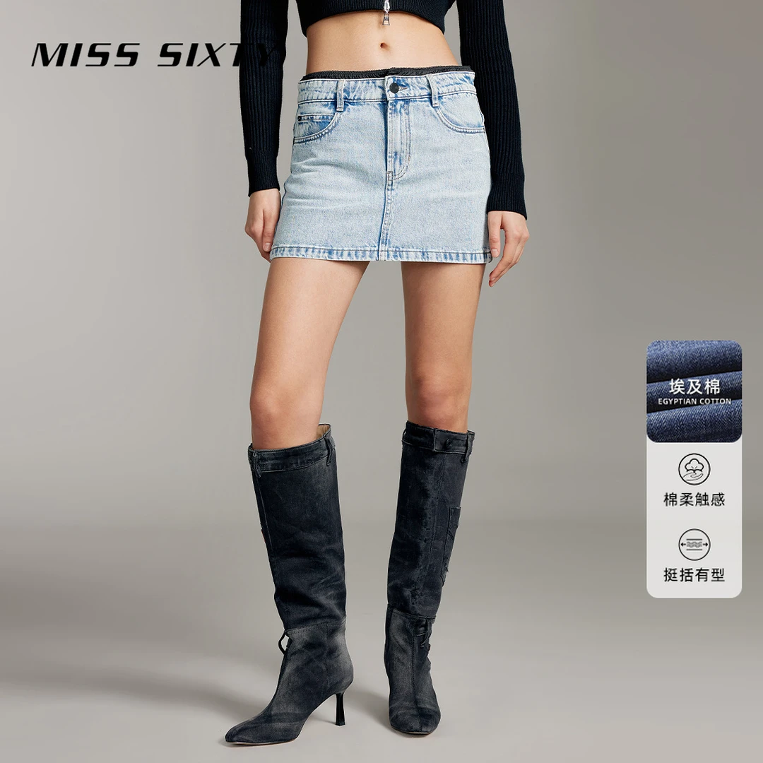 【贤哥专享】Miss Sixty牛仔半身裙假两件拼接性感辣妹5930