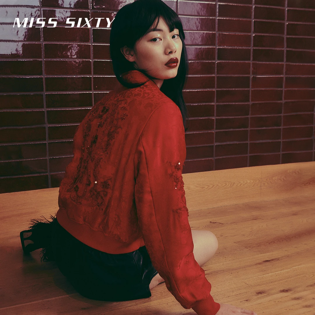 【新中式】Miss Sixty新款夹棉外套女复古国风提花钉珠