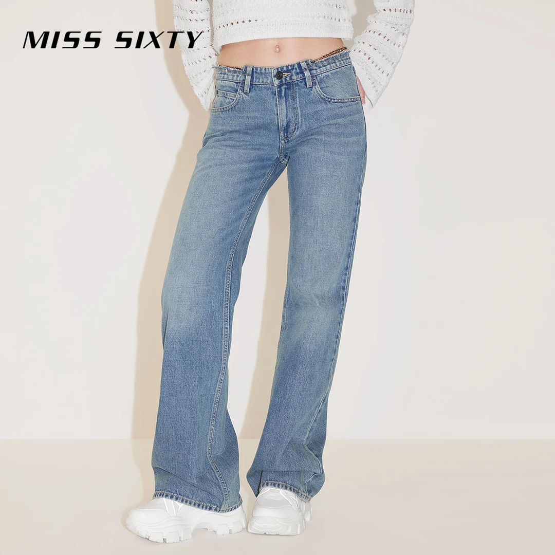 Miss Sixty春季新款牛仔裤女复古微喇腰链设计感高街个性休闲
