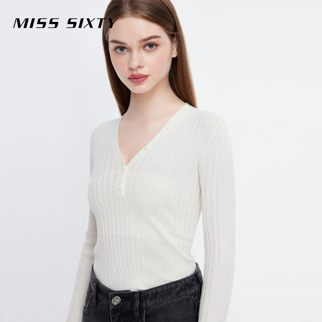 Miss Sixty24K新款套头打底女V领性感修身显瘦百搭辣妹新年
