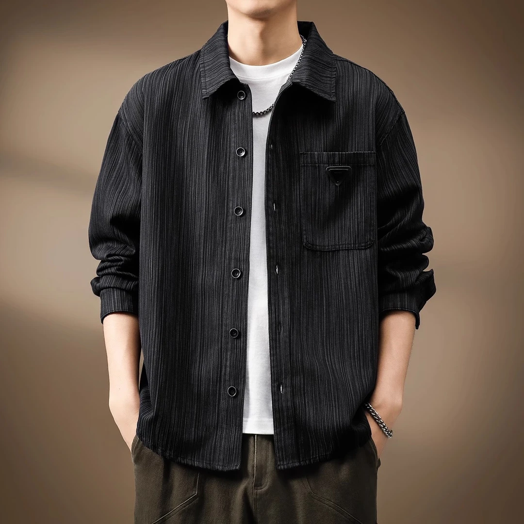 JEEPSPIRIT男士秋季宽松复古上衣工装长袖衬衣