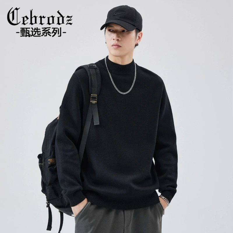 Cebrodz半高领毛衣男秋冬款韩系潮流宽松慵懒风内搭针织衫毛线衣