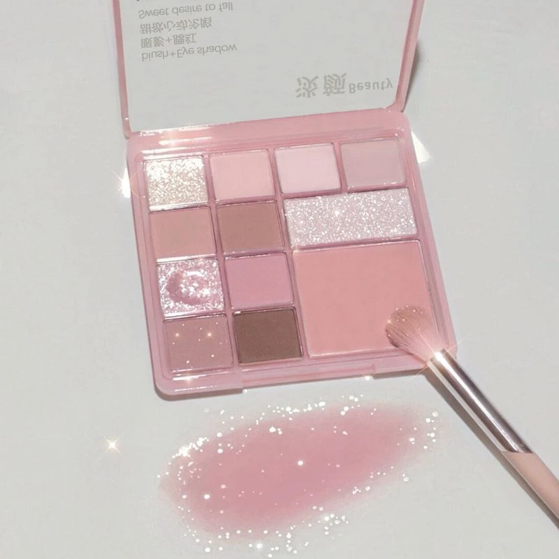 甜妹的烟粉色~初恋玫瑰奶茶哑光珠光大地眼影高光伪素颜腮红平价