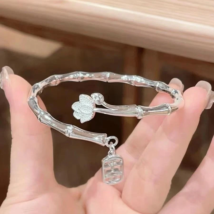 足银手镯 S11-竹报平安手镯节节高升轻奢高级感可调节送闺蜜礼物