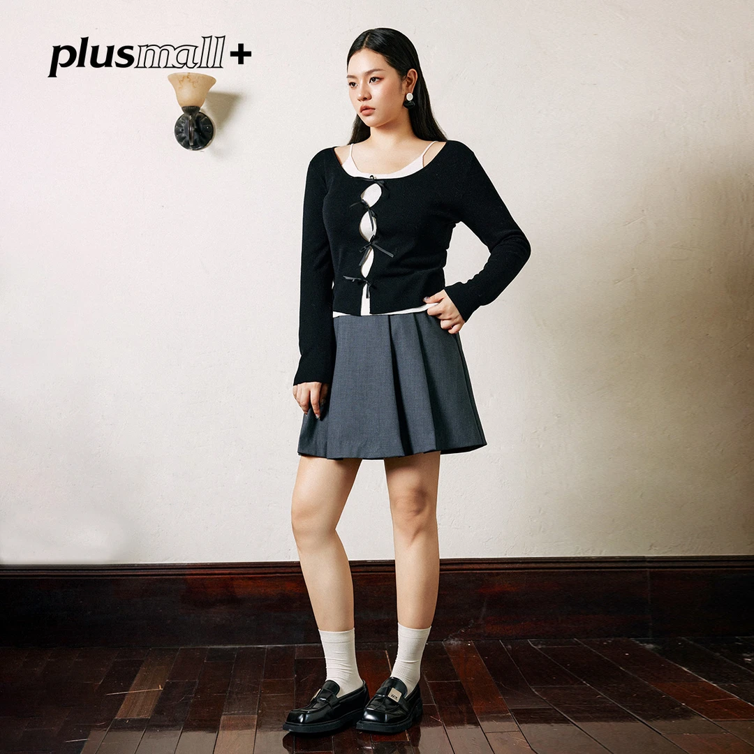 【折扣款】PLUSMALL 氧气欧尼 纱线圆领吊带假两件针织衫PAC2408094