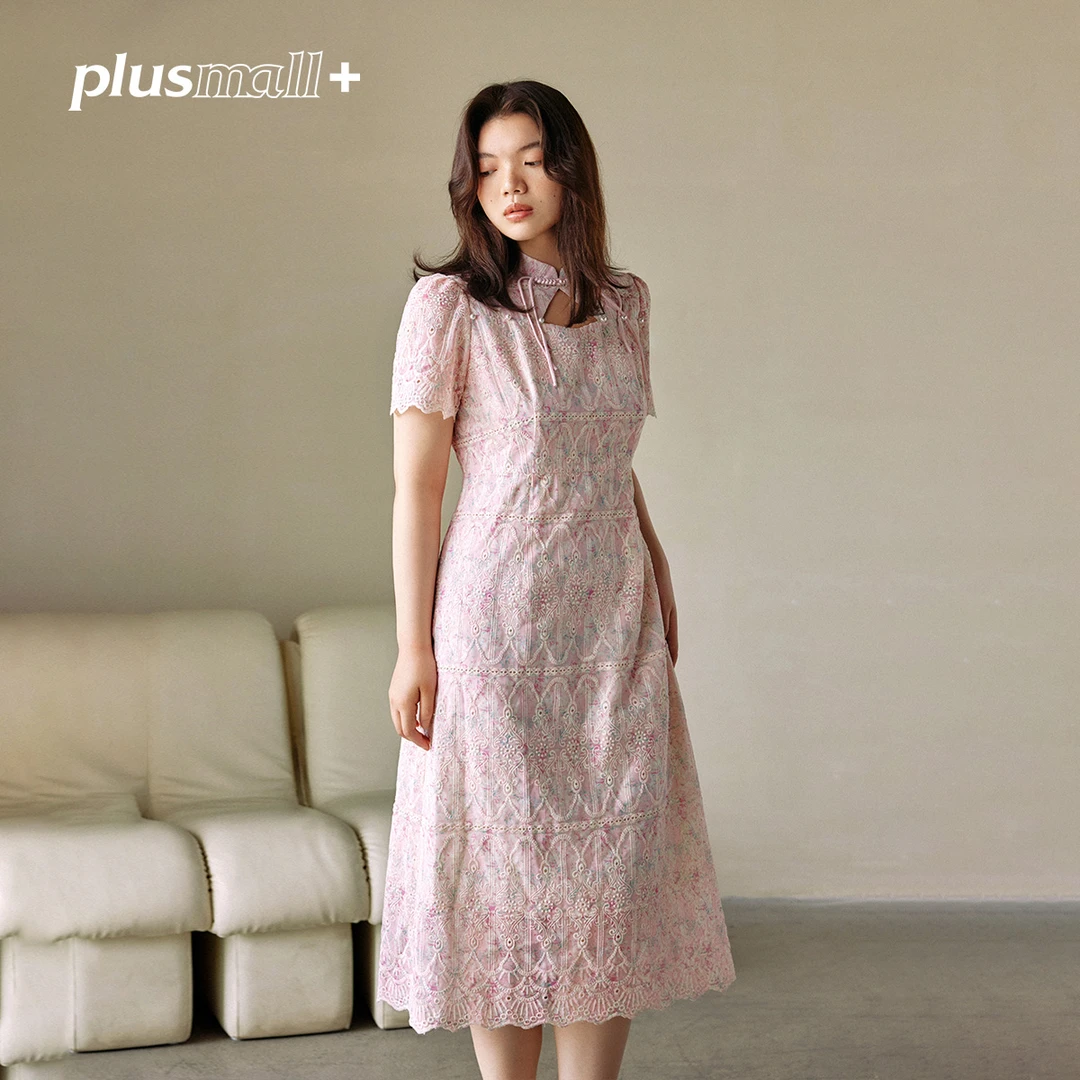 【返场】PLUSMALL 水云谣 镂空新中式改良旗袍裙连衣裙PM2405115