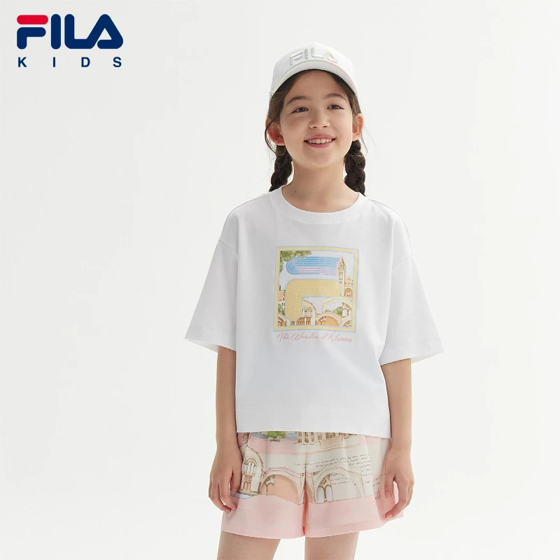 FILAKIDS女大童夏季运动宽松潮流时尚百搭针织短袖T恤时尚百搭
