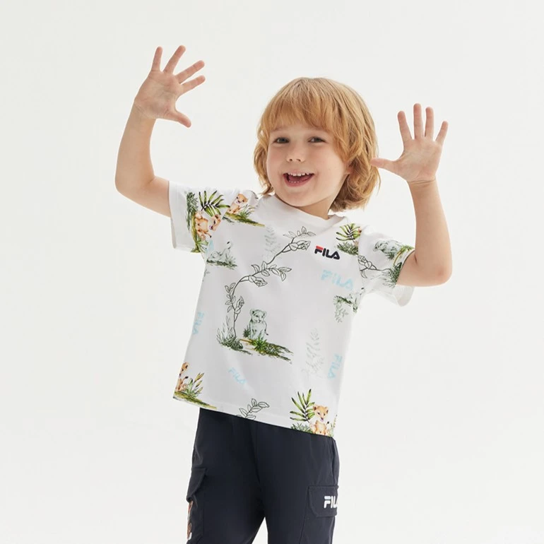 FILA童装【斐乐儿童】男小童百搭小动物图案短袖T恤K11B332104F男童