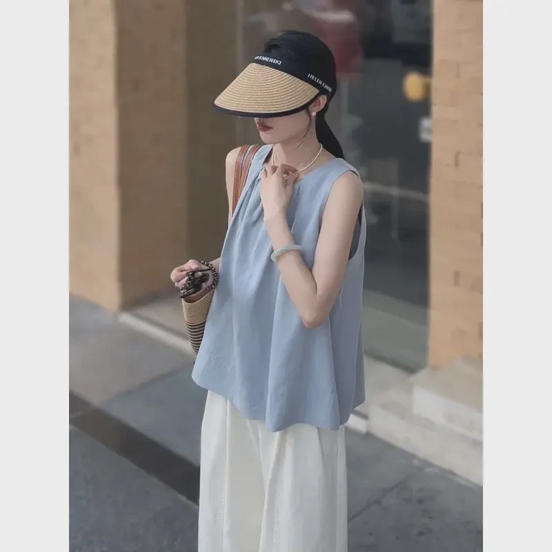 2024夏季新款韩版百搭修身显瘦时尚无袖吊带背心休闲娃娃衫小众