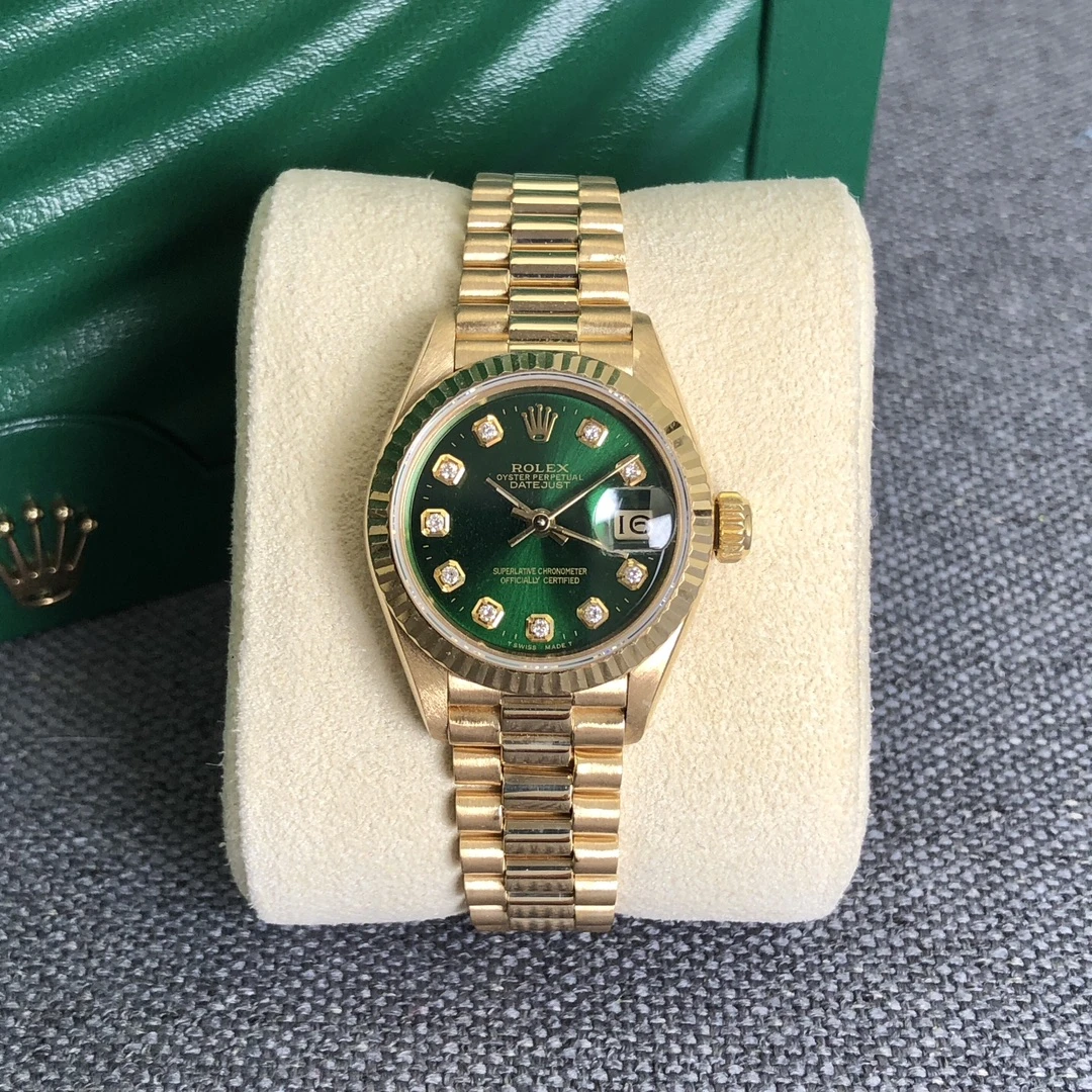 99新 Rolex/劳力士 奢侈品/全金18k金68278祖母绿31mm后钻单表