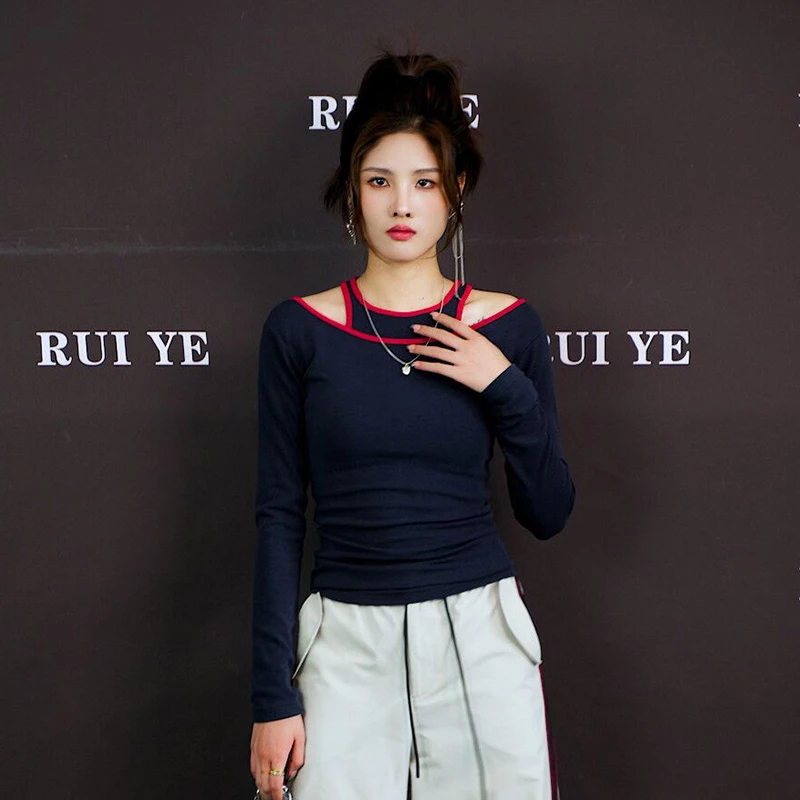 JY3SYQ83093秋季新款女装撞色背心t恤两件套