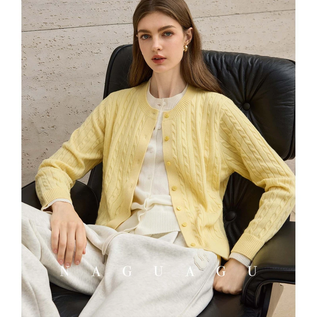 【叠叠绞花毛衣】甄选100.%绵羊毛 撞色圆领假两件秋冬针织开衫