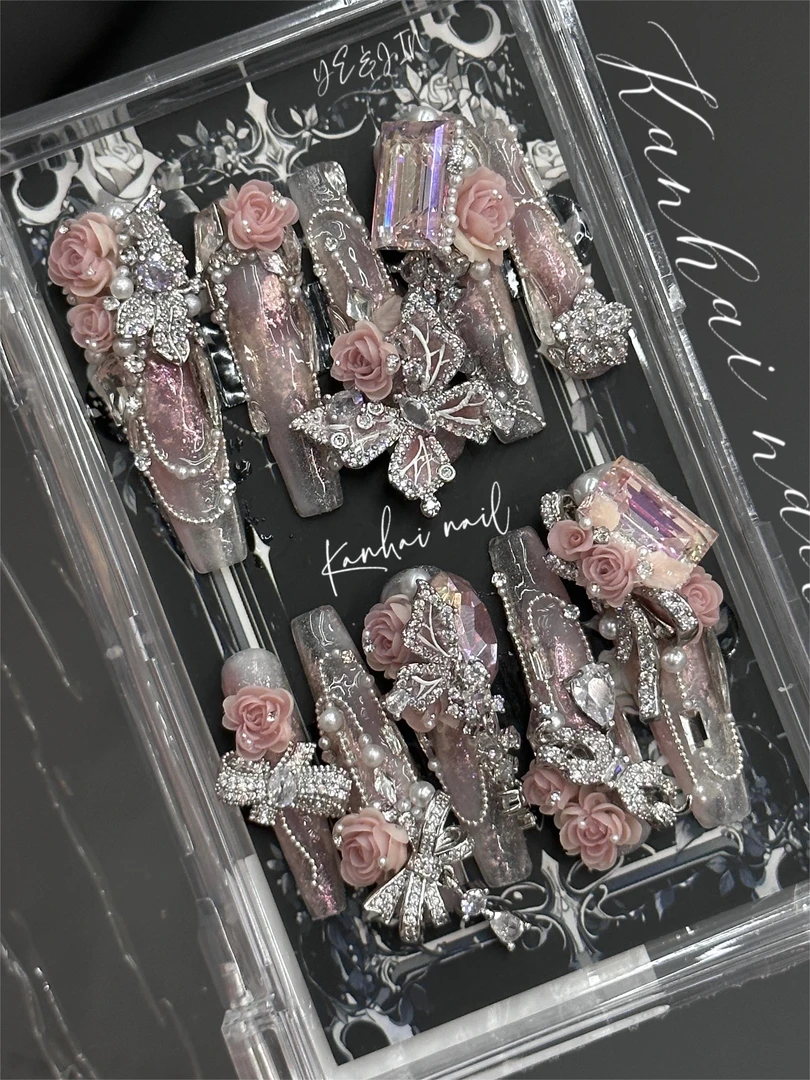 TL铜镶锆混装美甲铜镶锆饰品ins风美甲银色超闪i风钻保色字母指甲