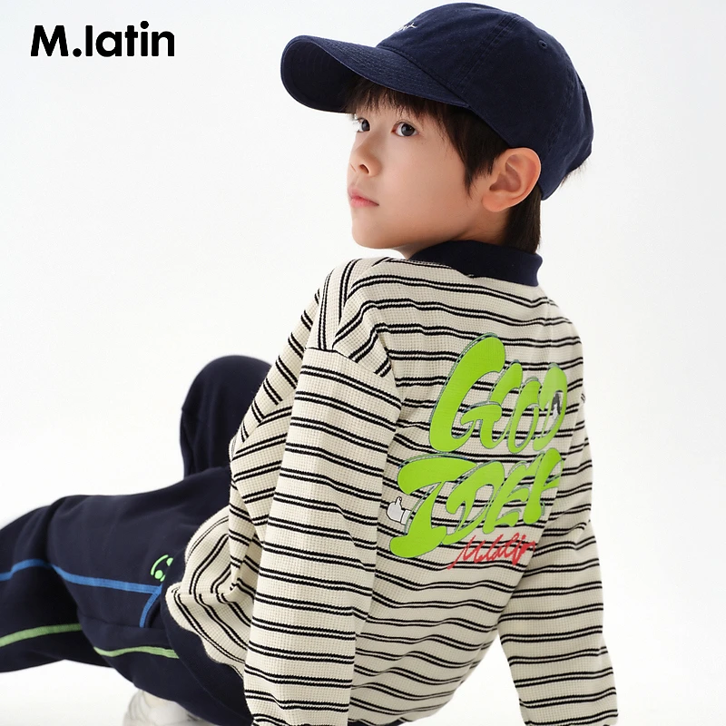 Z1马拉丁童装儿童T恤24秋装新款男大童撞色印花休闲Polo领长袖T恤