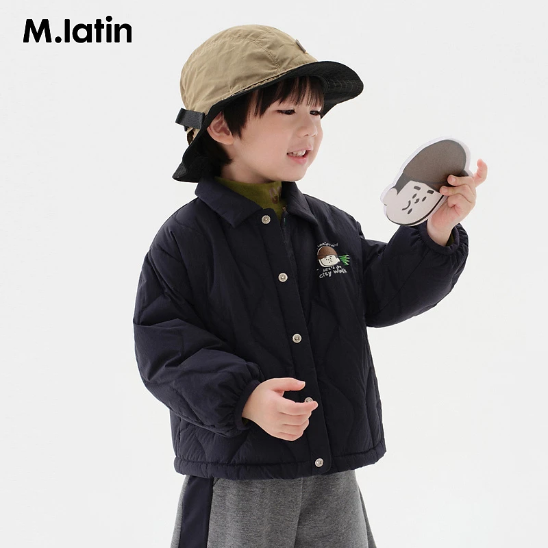 Z1马拉丁儿童羽绒服装新款男小童趣味印花翻领轻薄羽绒服