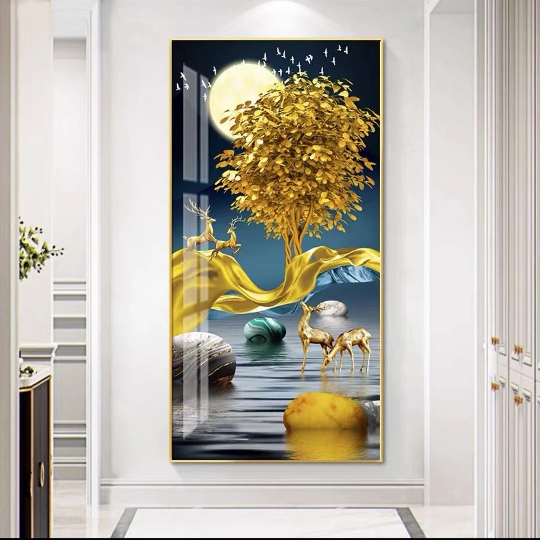 带灯玄关画《福禄腾飞》【多款画面选择】镶钻晶瓷装饰画新中式艺术