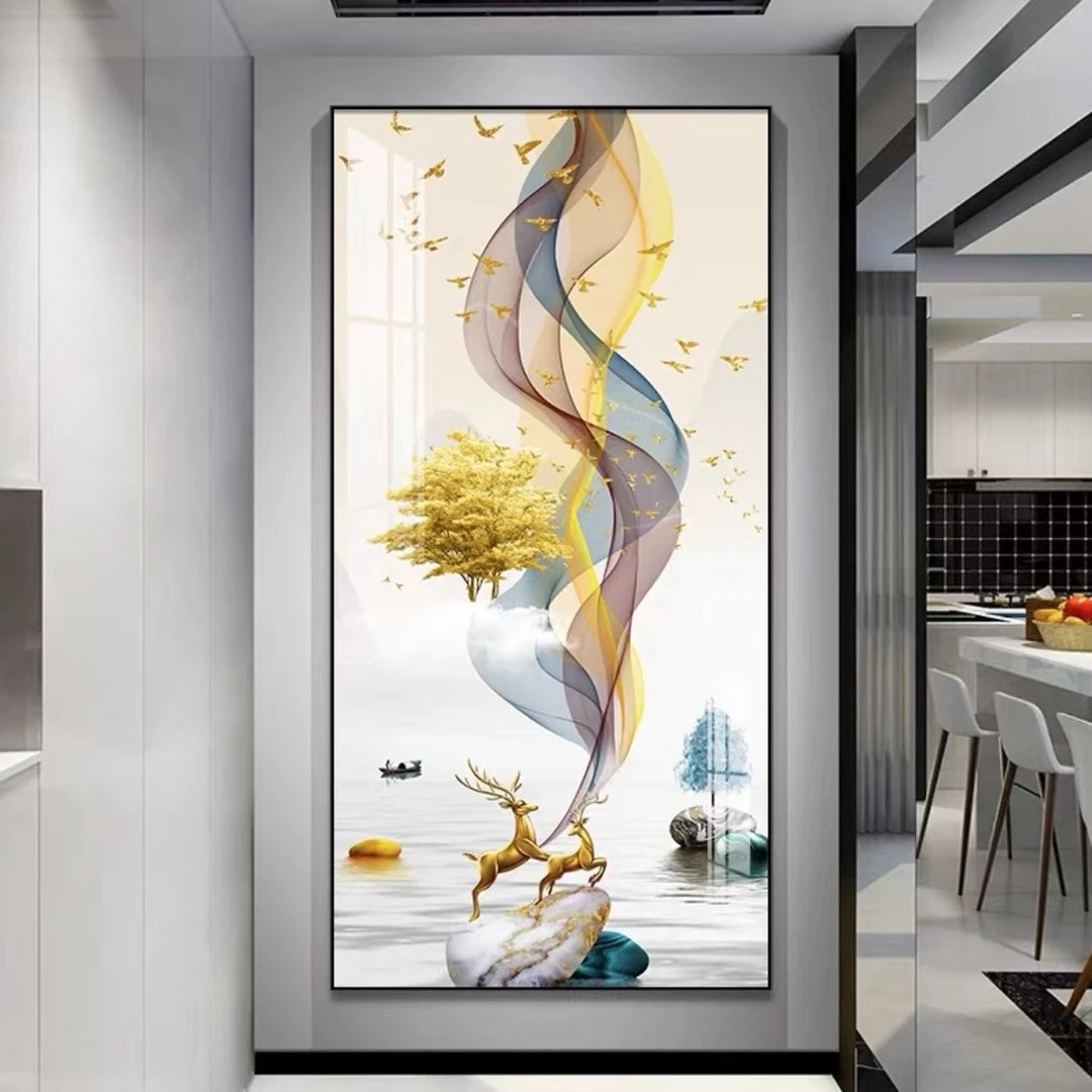 带灯玄关画《步步高登》【多款画面选择】镶钻晶瓷装饰画手工新中式