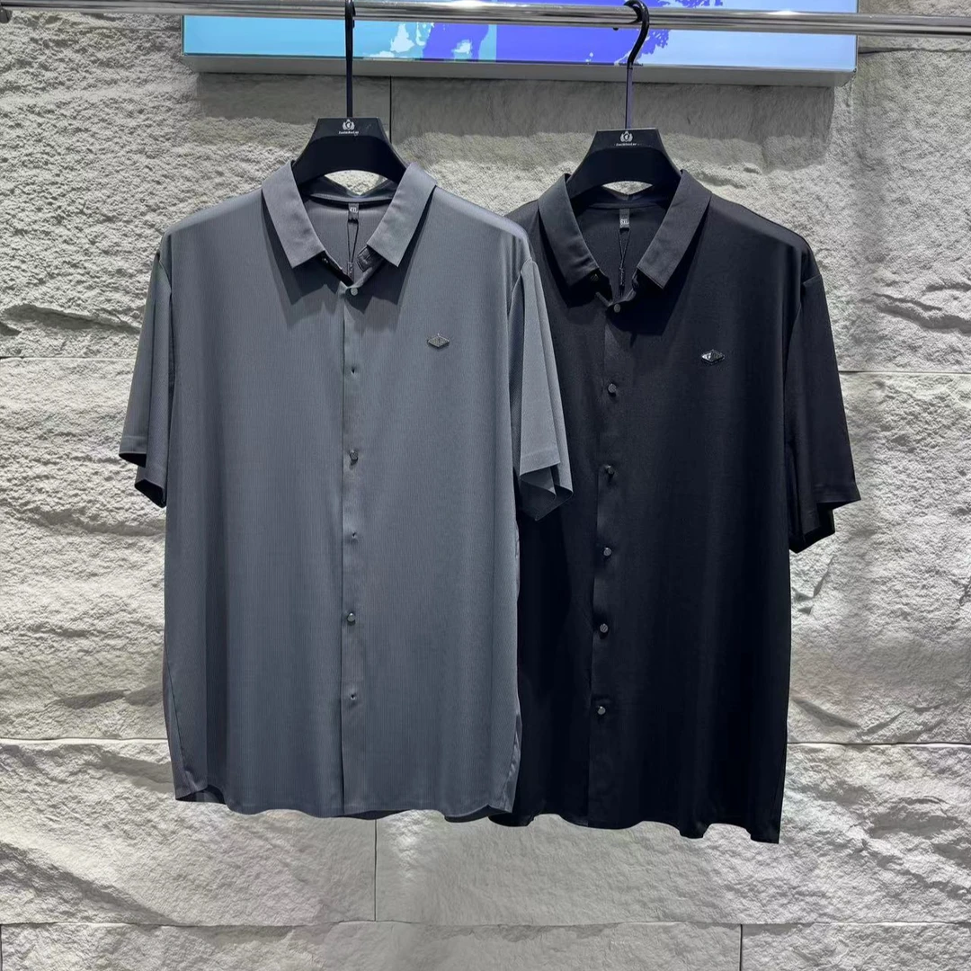 170-270斤大码夏季加肥加大商务锦氨无痕暗条翻领短袖235#