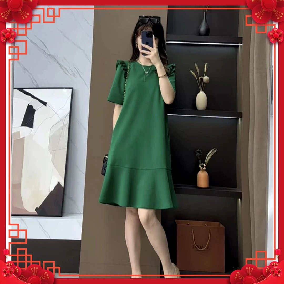 2024年夏季新款木耳边拼接收腰显瘦时尚气质百搭中长款鱼尾连衣裙