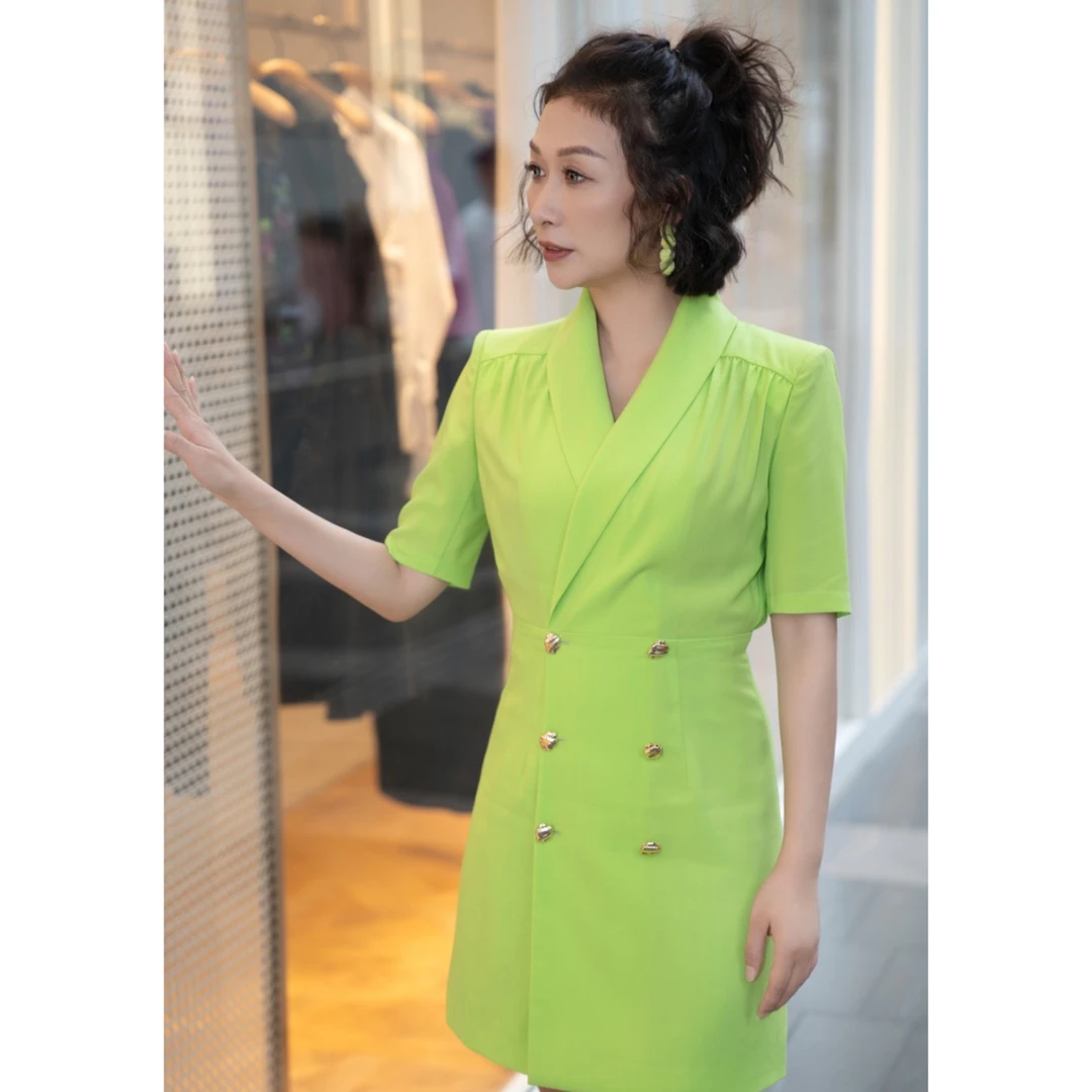 LA MIA UNICA/本唯梵设计师款双排肩部碎褶连衣裙