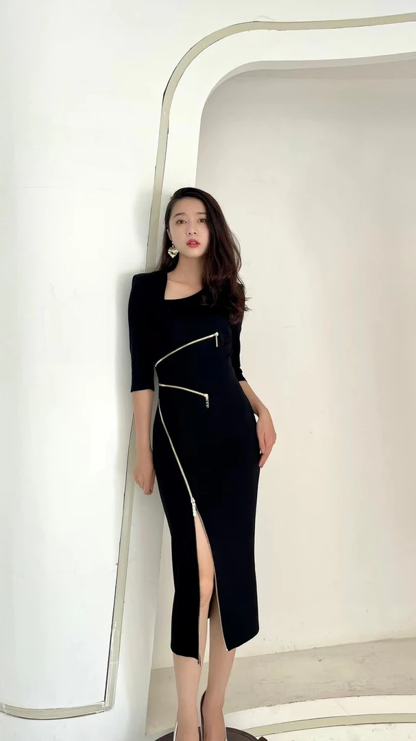 LA MIA UNICA/本唯梵设计师款拉链气质连衣裙