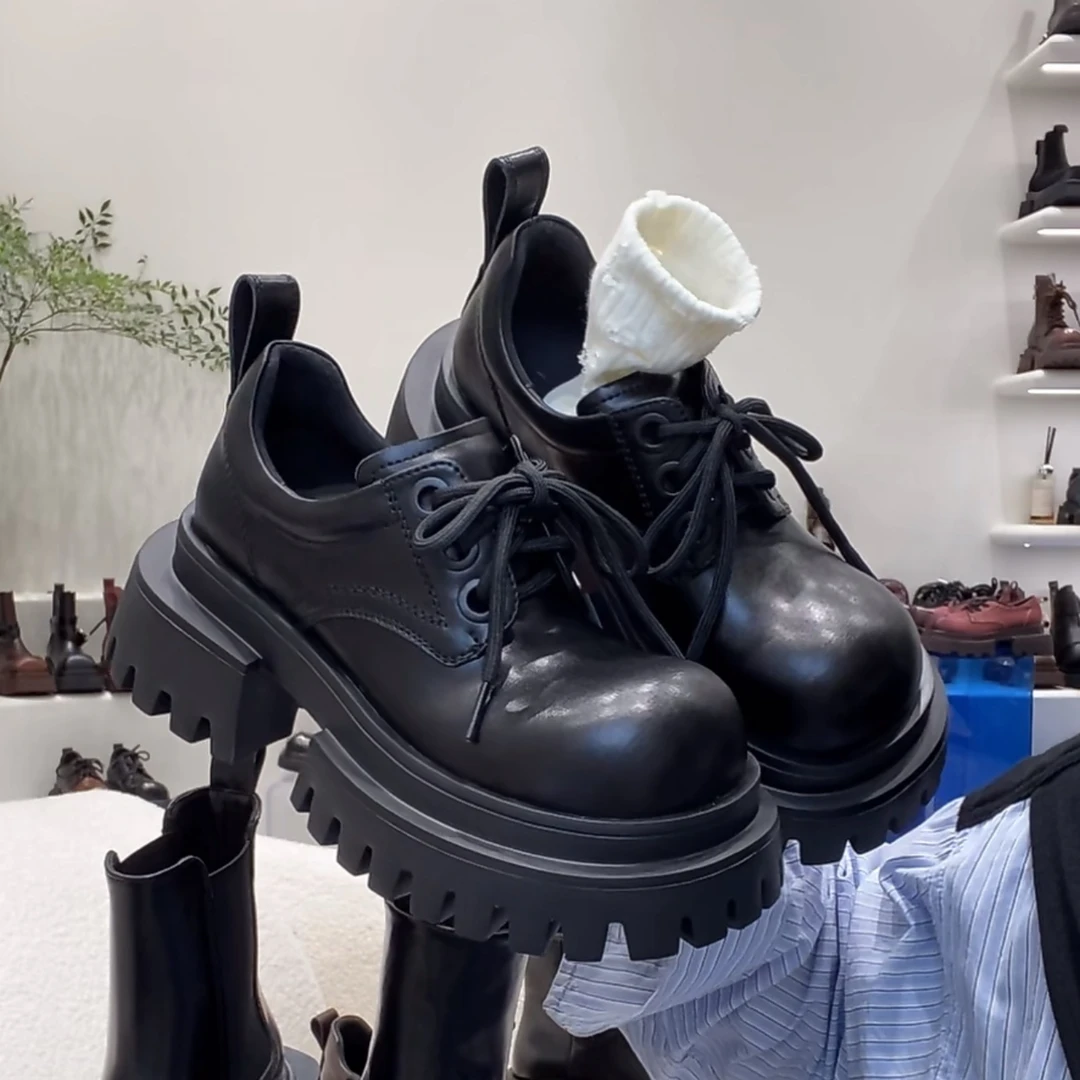 老钱风棕色大头皮鞋女一2024设计师款厚底百搭真皮显瘦乐福鞋潮