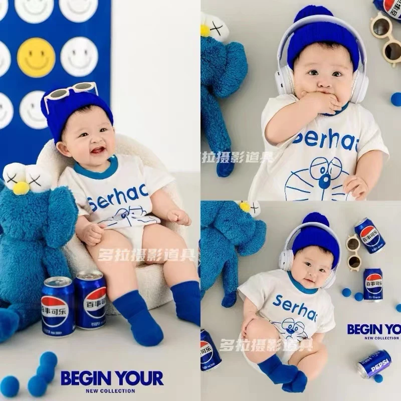 百事可乐主题宝宝百天照周岁照摄影服装道具影楼儿童摄影
