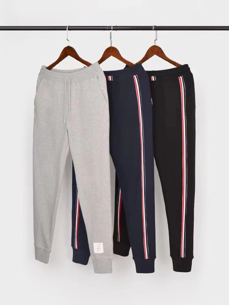 美单定制 TB潮流春秋织带条纹纯棉男卫裤 运动休闲情侣束脚长裤子