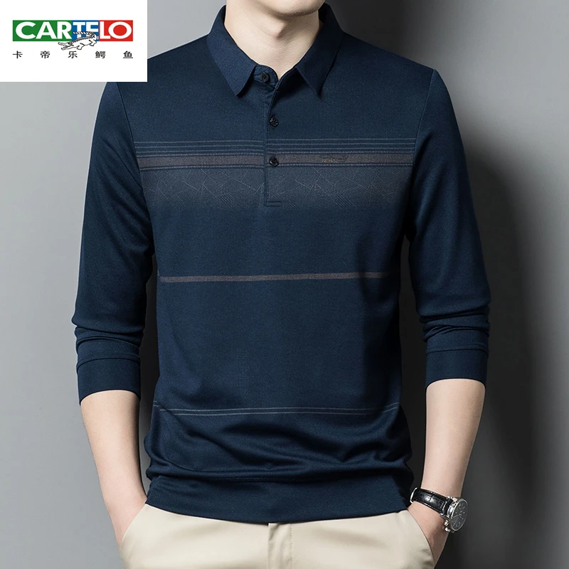 CARTELO/卡帝乐鳄鱼男士长袖t桖爸爸装条纹打底衫商务休闲polo衫