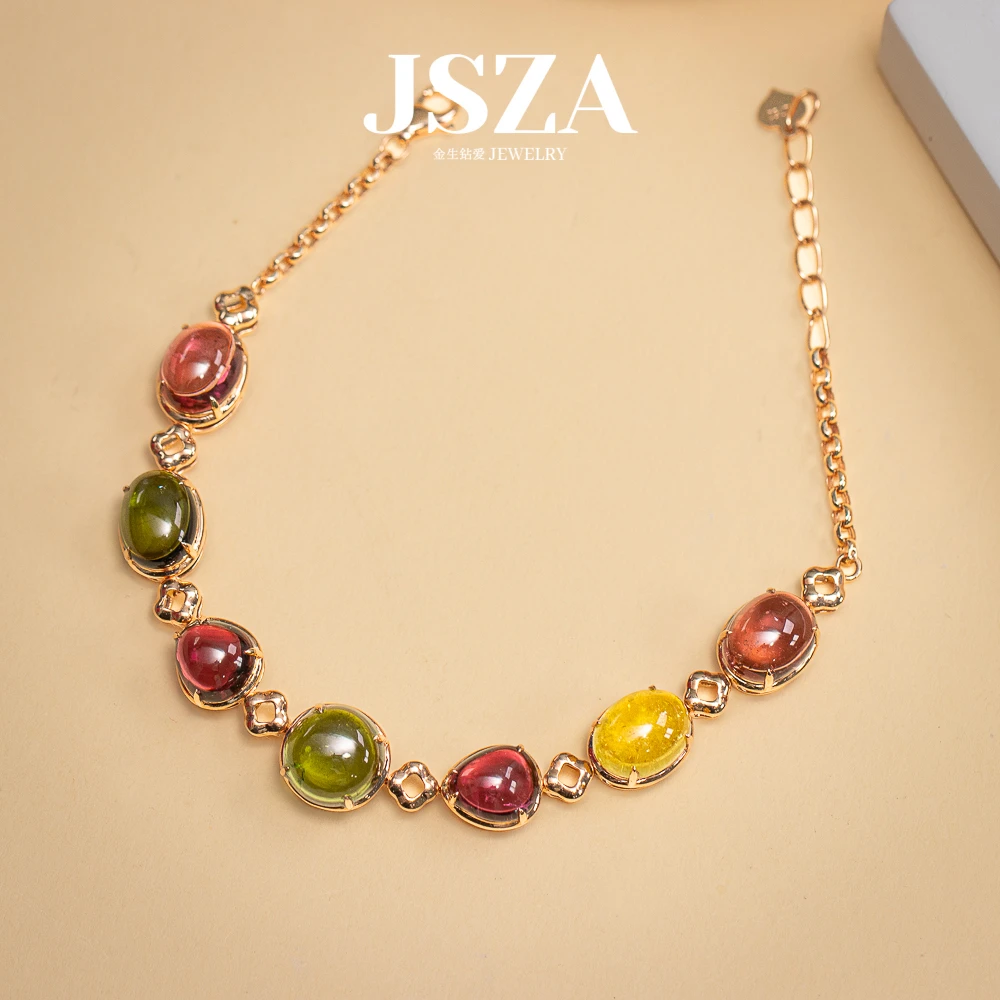 18K金碧玺手链  21.8c糖果色碧玺蛋面