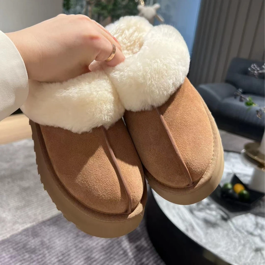 【厚底星拖】2023新款厚底 羊皮毛一体雪地靴拖鞋家居拖鞋