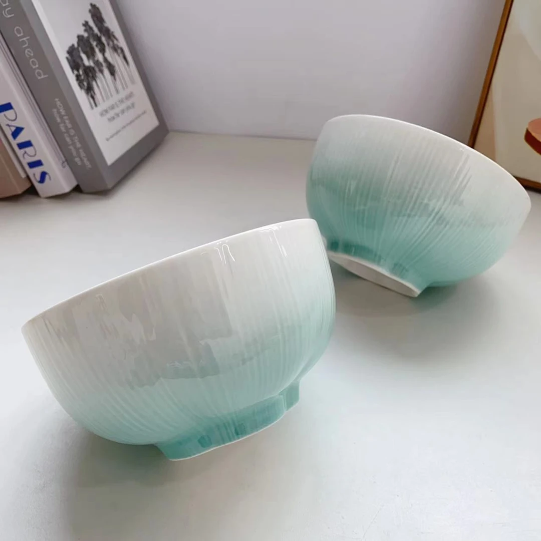 784北欧海盐系列渐变蓝6英寸花底面碗两只装 长15高8