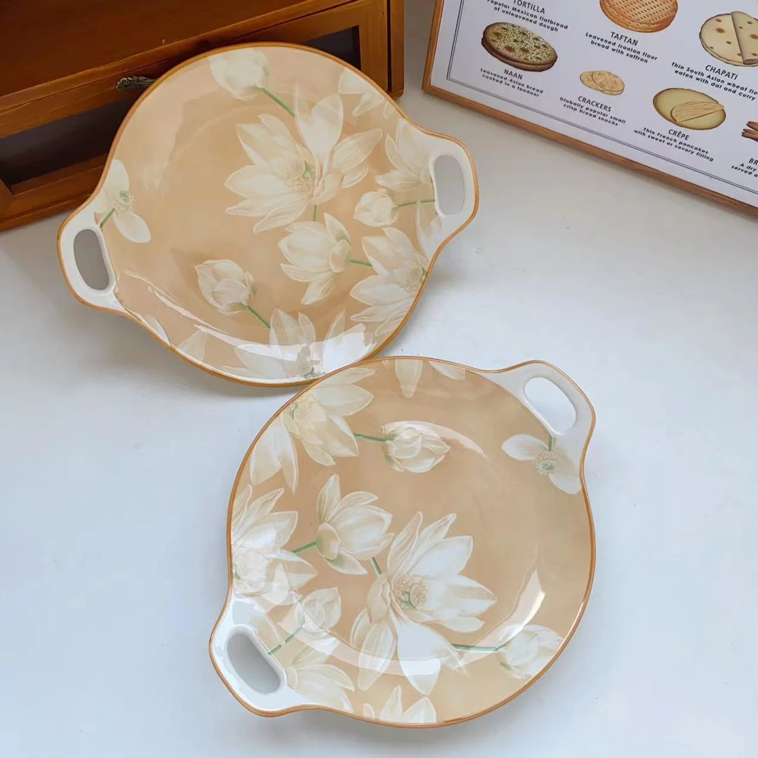 667爱莲说双耳圆菜盘9.75英寸两只装 带耳长25高3.5