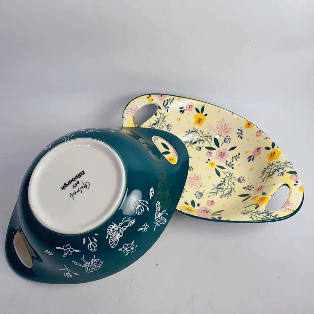 5251迎春花含双耳长8.5英寸大号元宝碗 长含双耳22cm高6 两只装