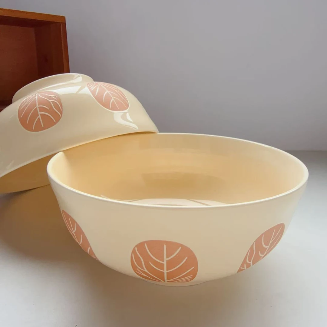 1000千枝万叶系列浮雕隔离釉下彩8.25英寸大汤碗两只装 长21高9.5