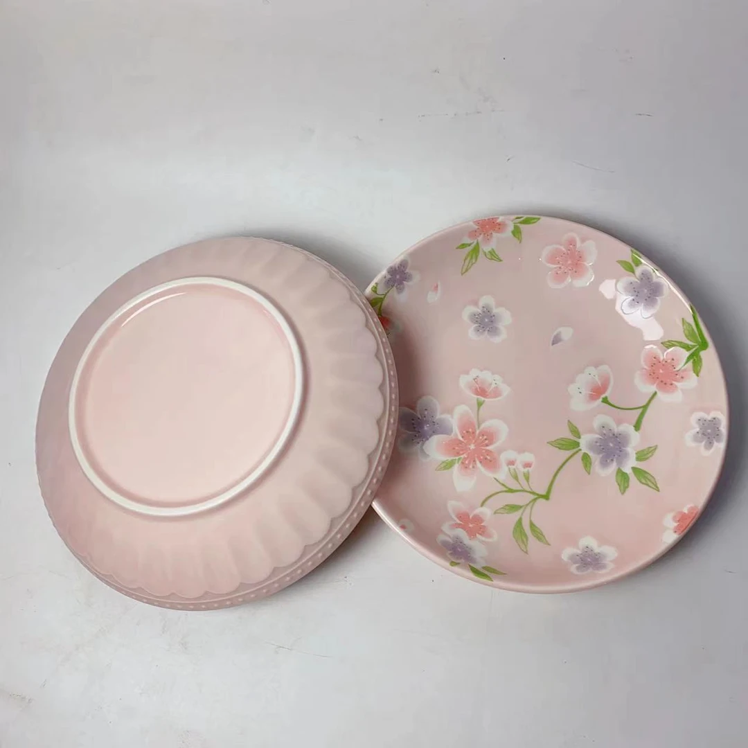 长20cm高3.5cm    5043粉樱窑珠点8英寸深菜盘