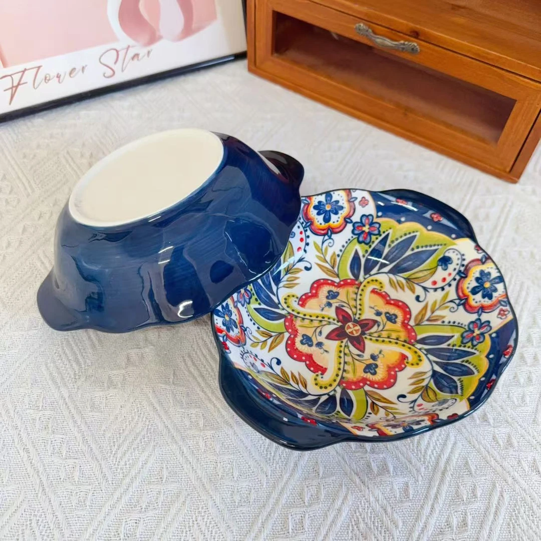 1059多瑙河系列波西满花釉下彩8.5英寸双耳碗两只装