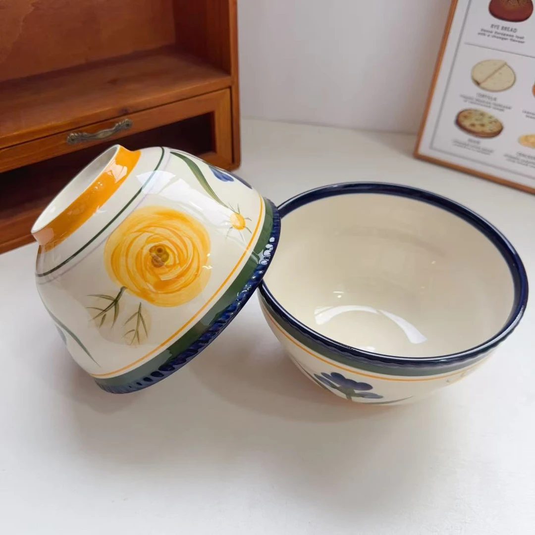 1004花前悦语高端系列纯人工手绘6.6英寸面碗两只装长17高10