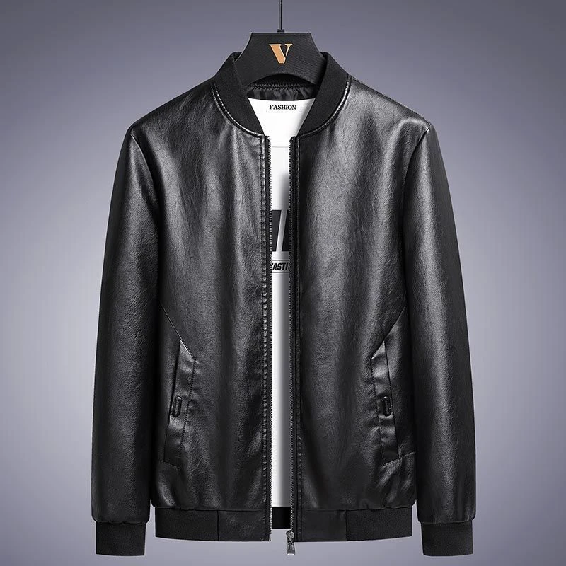 皮衣外套男春秋季新款男士软皮夹克棒球领大码加绒夹克薄款外套潮